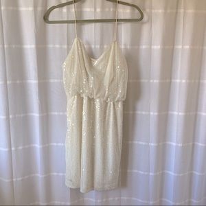 Aidan Mattox ivory sequined cocktail dress 8